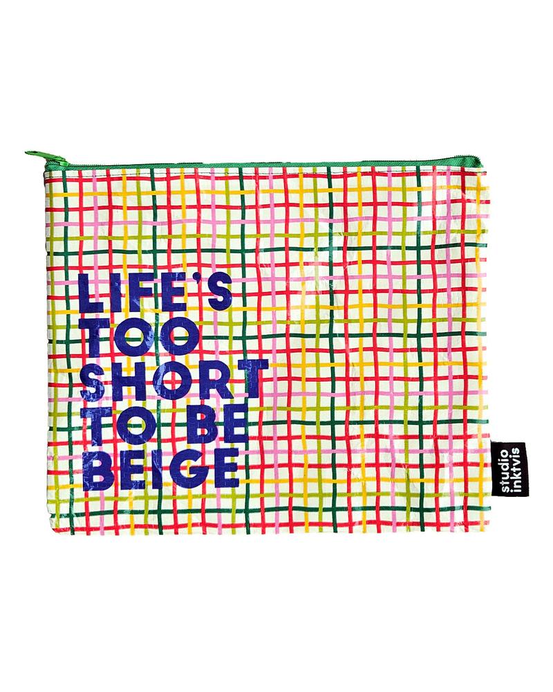 Pouchette etui Life's too short too be Beige van gerecycled plastic-Etuis-Txt-Studio Inktvis
