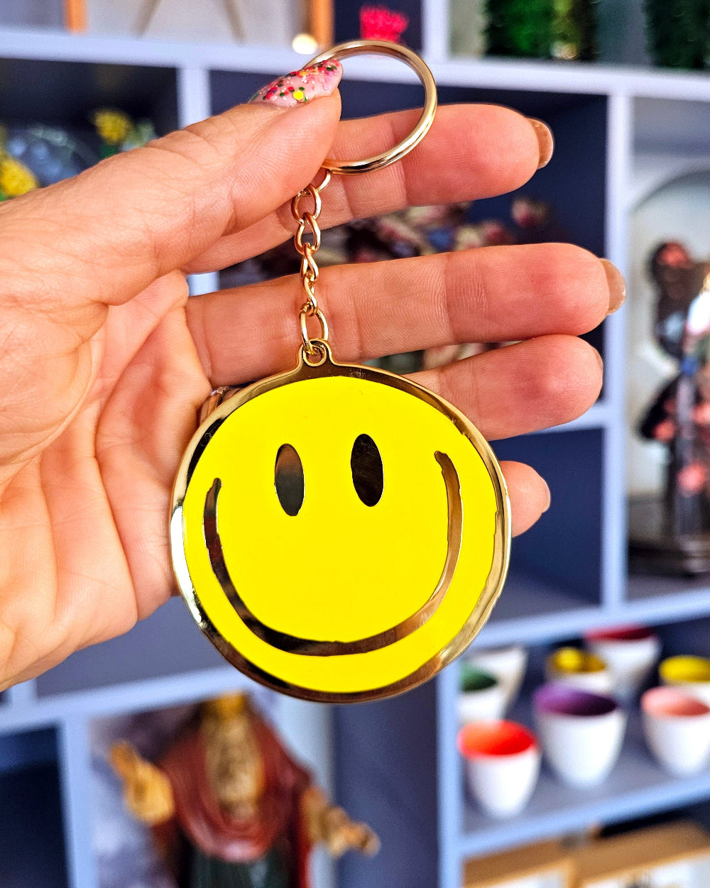 Smiley Sleutelhanger GOUD - een smile aan je sleutelbos-Sleutelhangers-Fun-Studio Inktvis