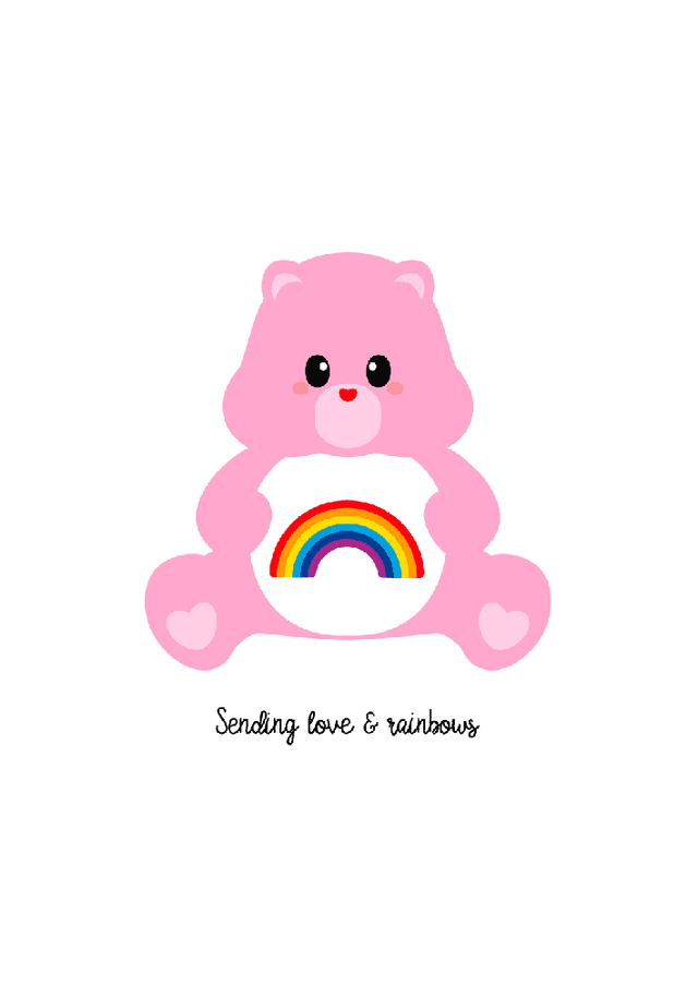 Care bear troetelbeertje sending love and rainbows-Ansichtkaarten-Studio Inktvis-Studio Inktvis