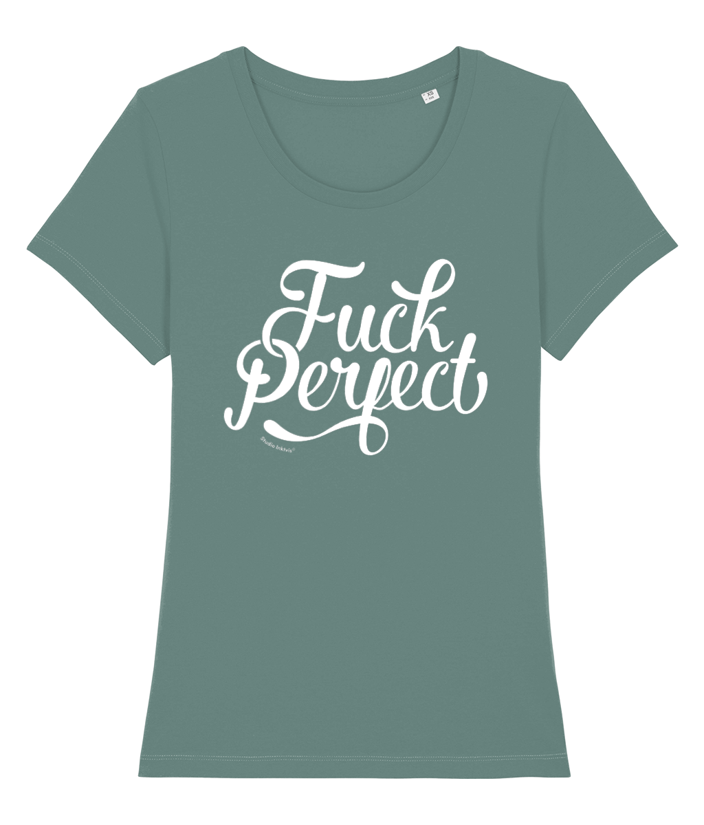 Fuck Perfect 100% biologisch dames t-shirt-Ronde hals-Studio Inktvis-Green Bay-X-Small-Studio Inktvis