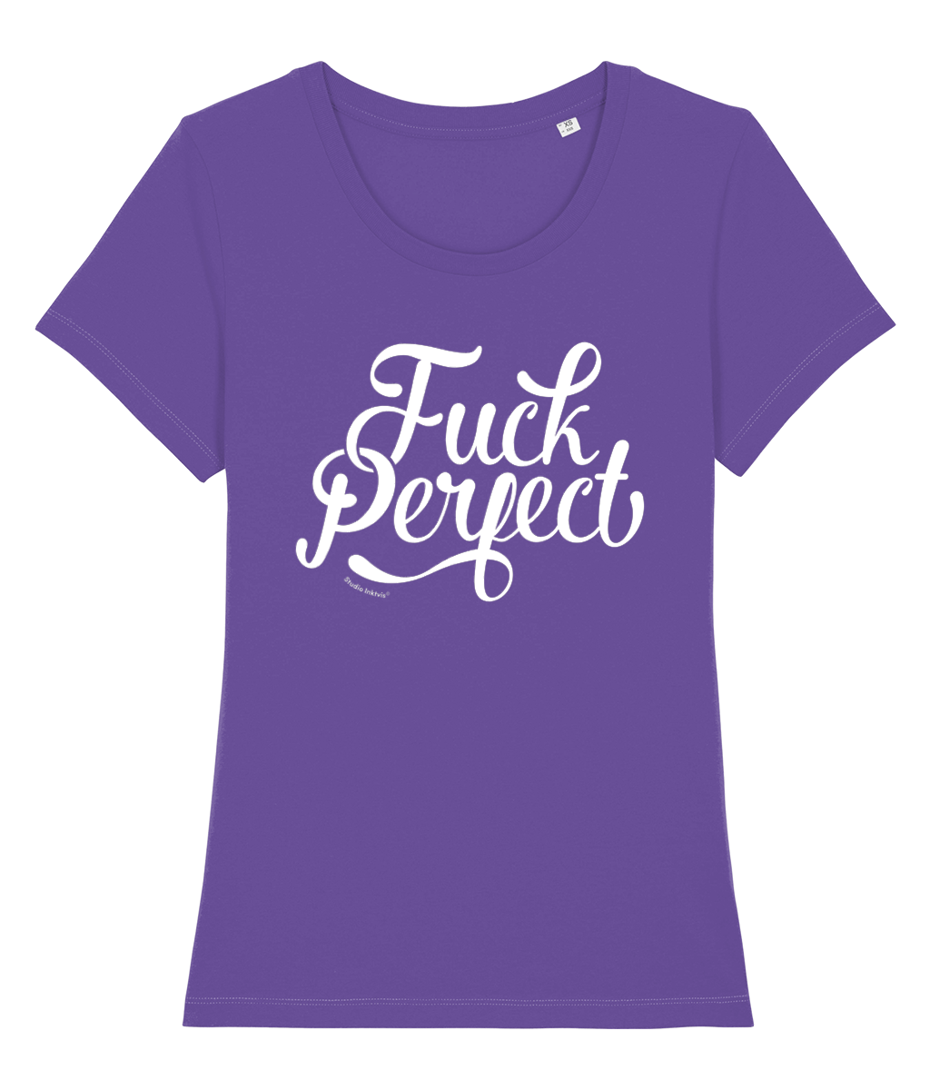 Fuck Perfect 100% biologisch dames t-shirt-Ronde hals-Studio Inktvis-Purple Love-X-Small-Studio Inktvis