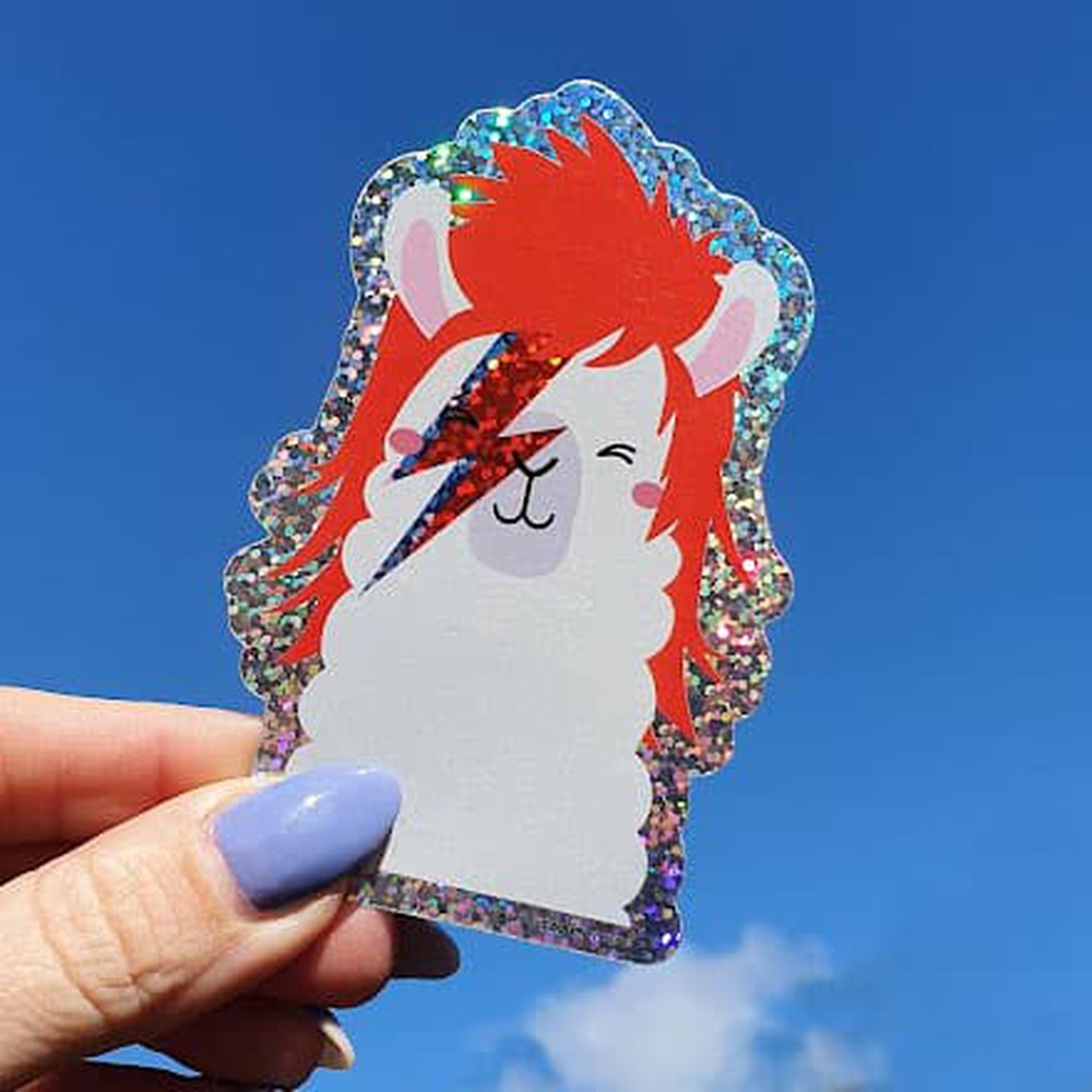 Glitter sticker David Bowie Ziggy Stardust lama-Stickers-Studio Inktvis-Studio Inktvis