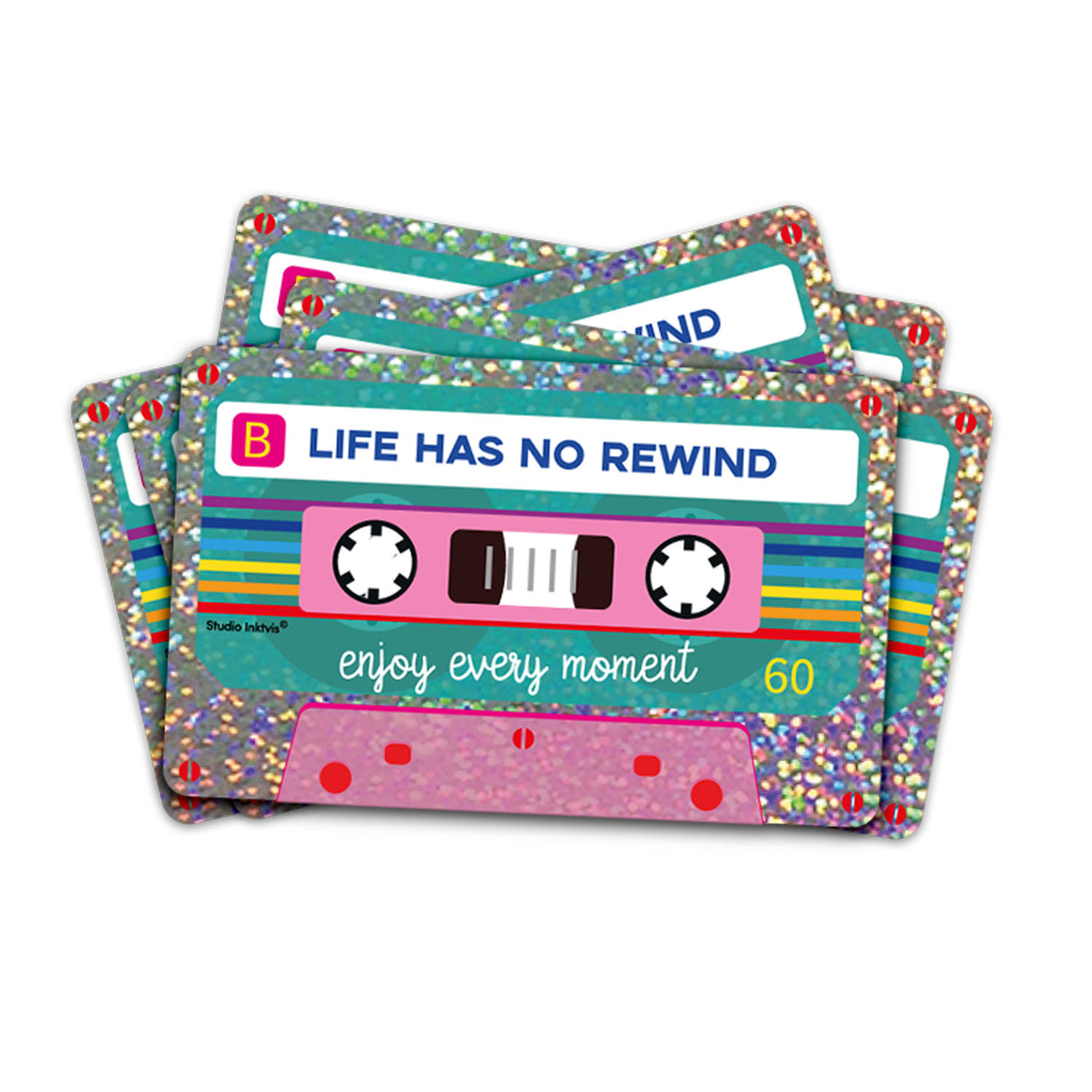 Glitter sticker Life has no rewind cassettebandje-Stickers-Txt-Studio Inktvis
