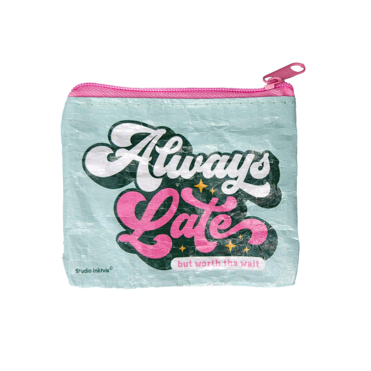 Mini portemonnee Always late van gerecycled plastic-Portemonnee-Txt-Studio Inktvis