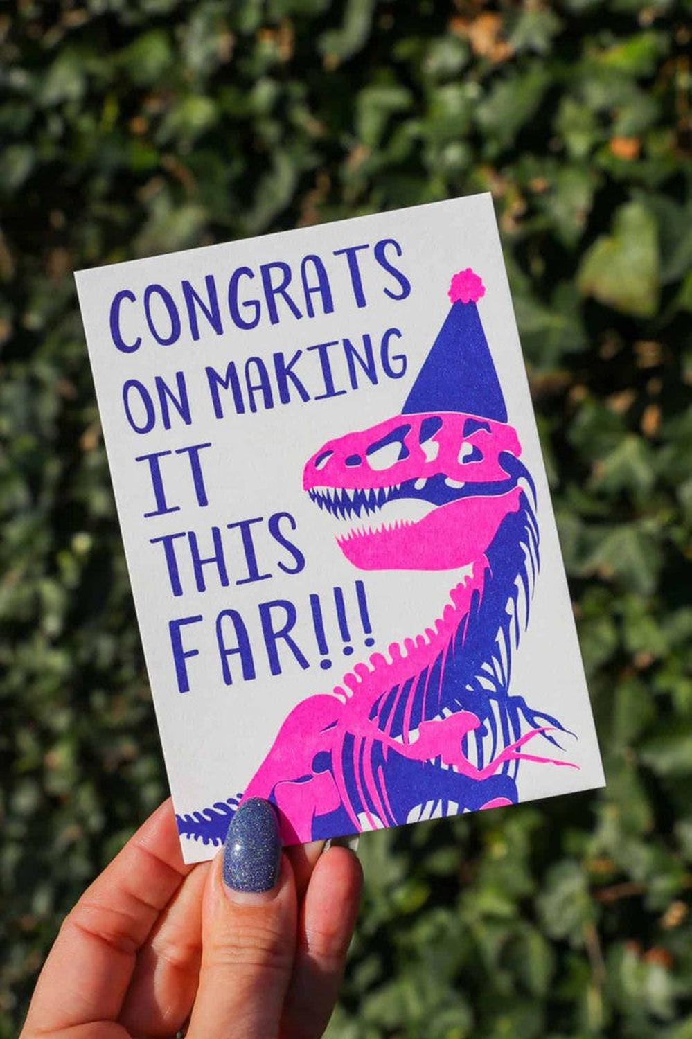 Riso print Congrats t-rex-Ansichtkaarten-Fun Riso-Studio Inktvis