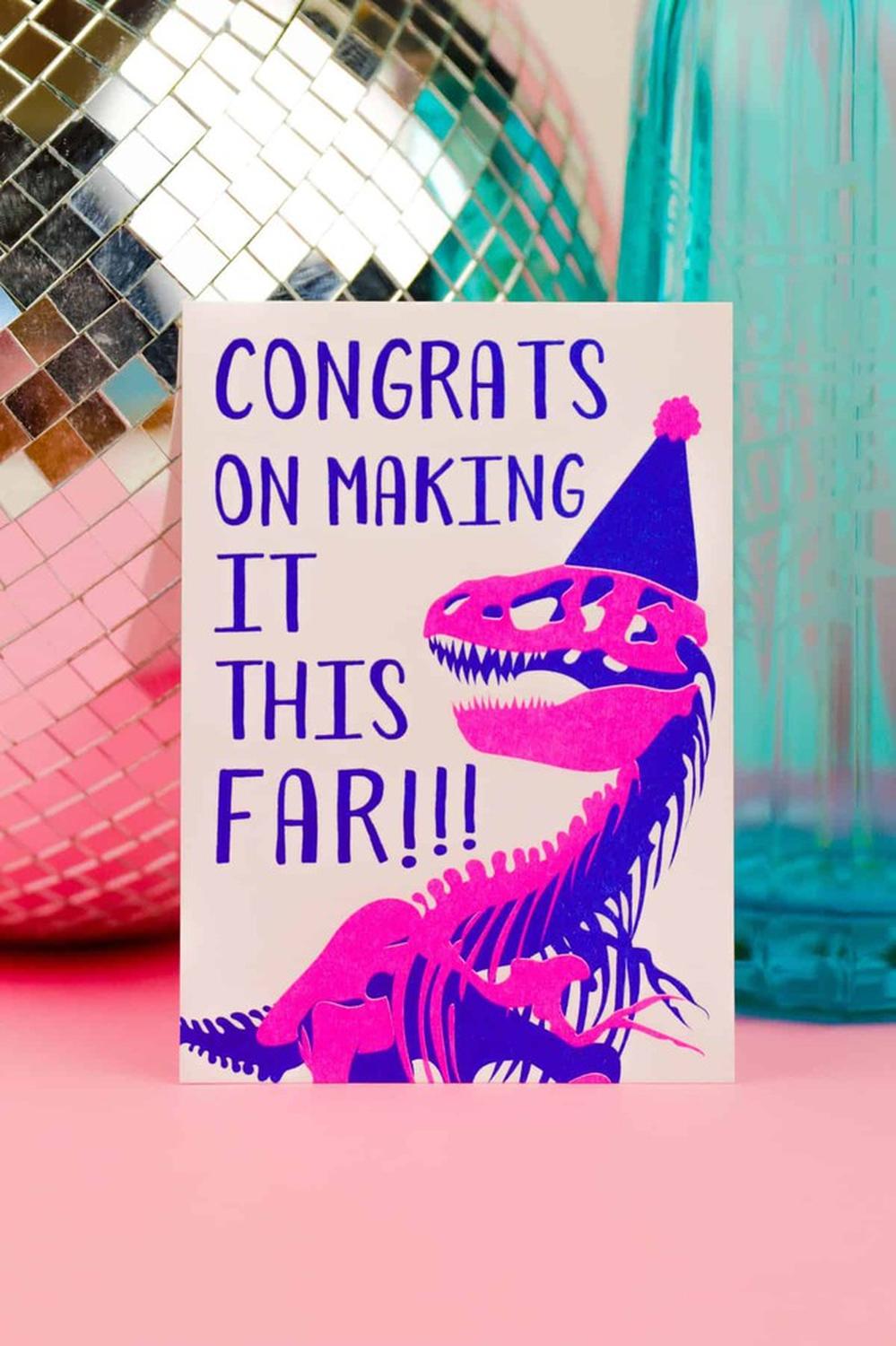 Riso print Congrats t-rex-Ansichtkaarten-Fun Riso-Studio Inktvis