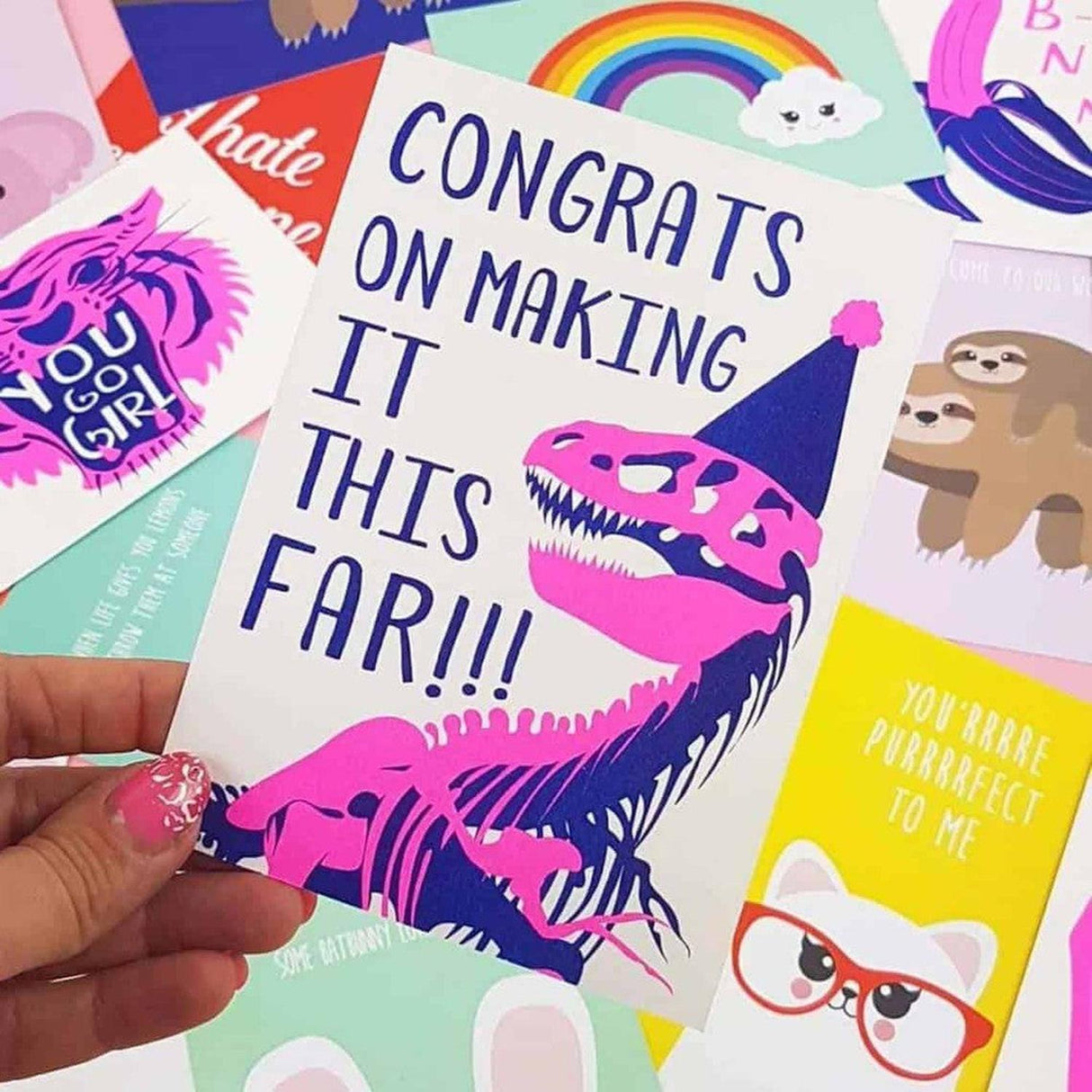 Riso print Congrats t-rex-Ansichtkaarten-Fun Riso-Studio Inktvis