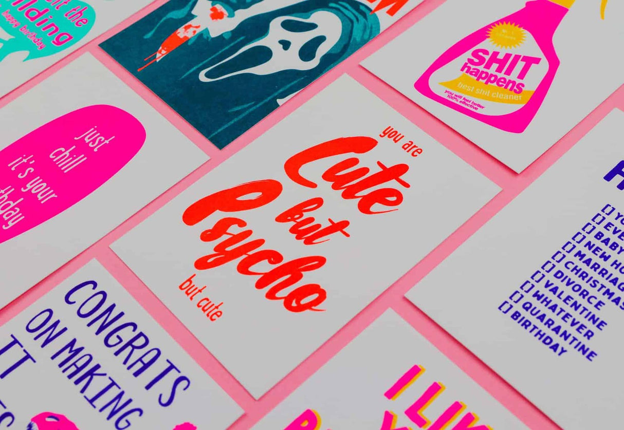Riso print Cute but psycho but cute-Ansichtkaarten-Fun Riso-Studio Inktvis