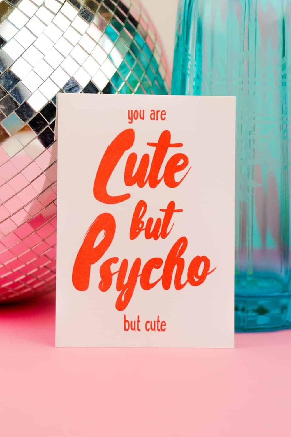 Riso print Cute but psycho but cute-Ansichtkaarten-Fun Riso-Studio Inktvis