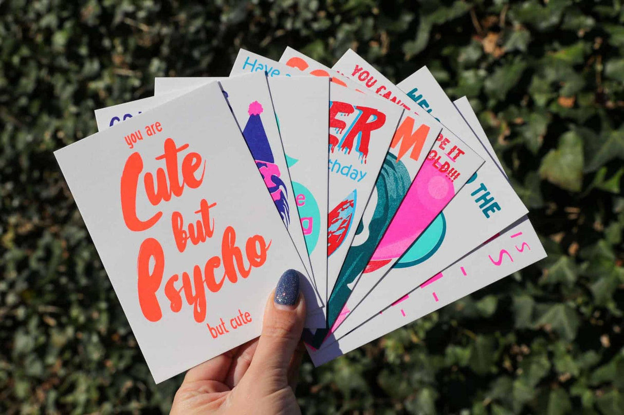 Riso print Cute but psycho but cute-Ansichtkaarten-Fun Riso-Studio Inktvis