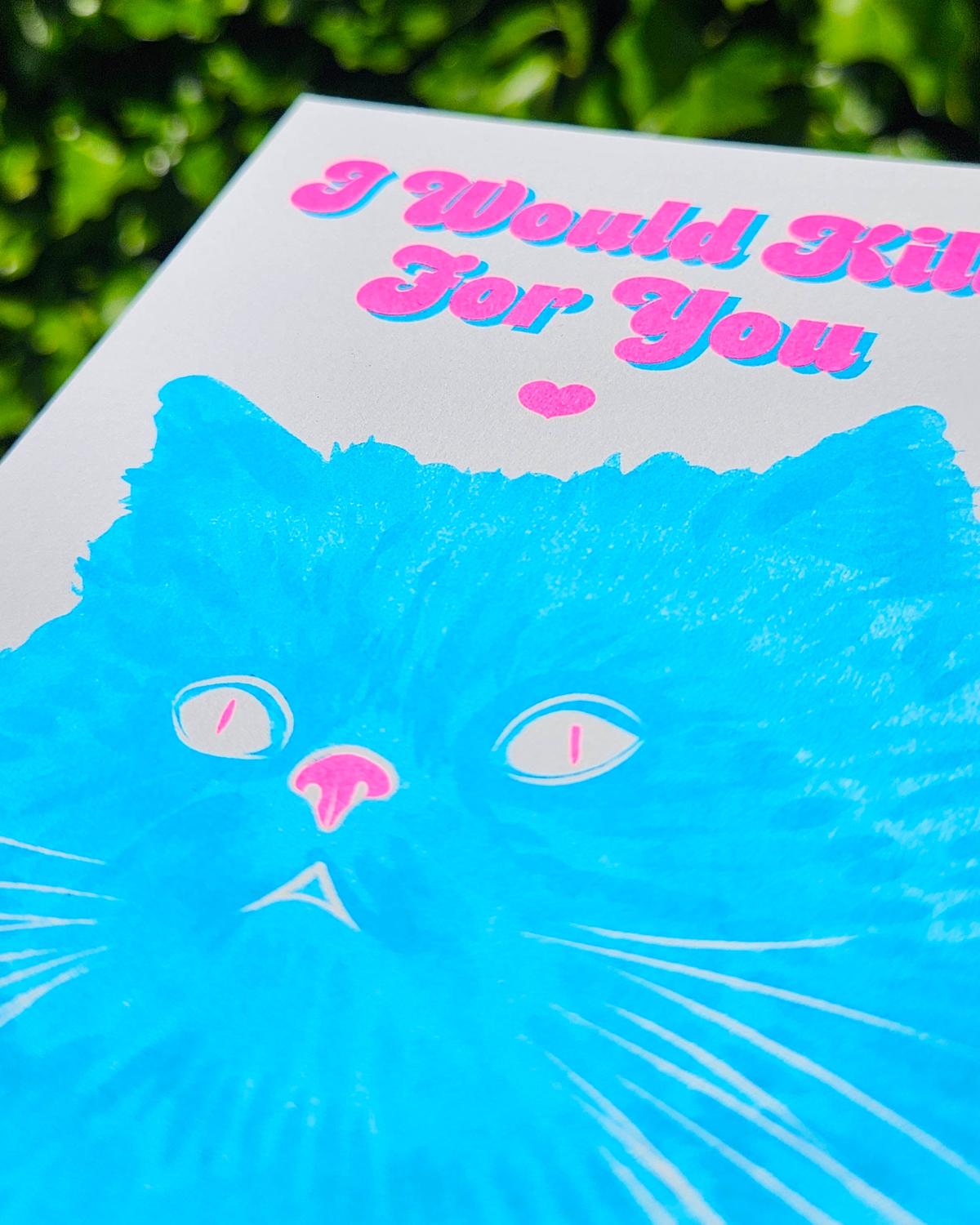 Riso print I would kill for you kat-Ansichtkaarten-Fun-Studio Inktvis