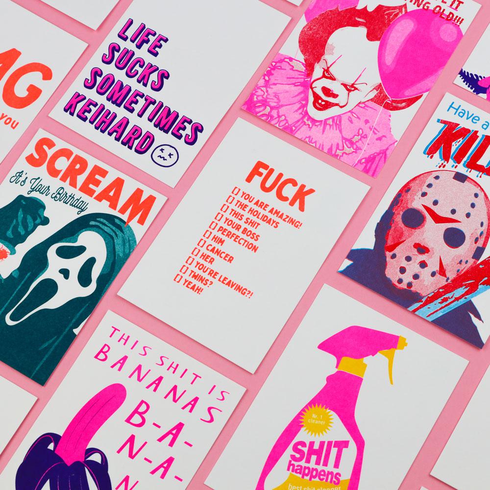 Riso print Jason friday the 13th have a killer birthday-Ansichtkaarten-Fun Riso-Studio Inktvis