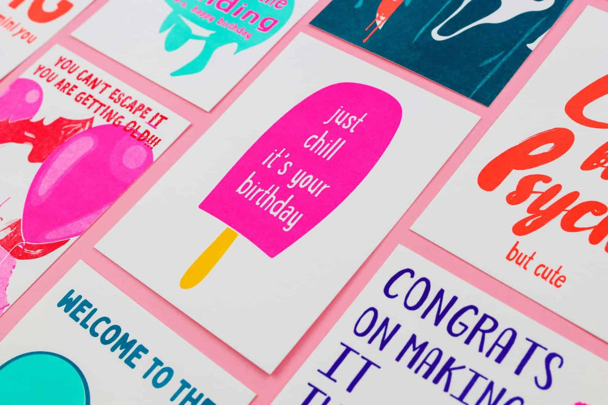 Riso print Just chill it is your birthday-Ansichtkaarten-Fun Riso-Studio Inktvis