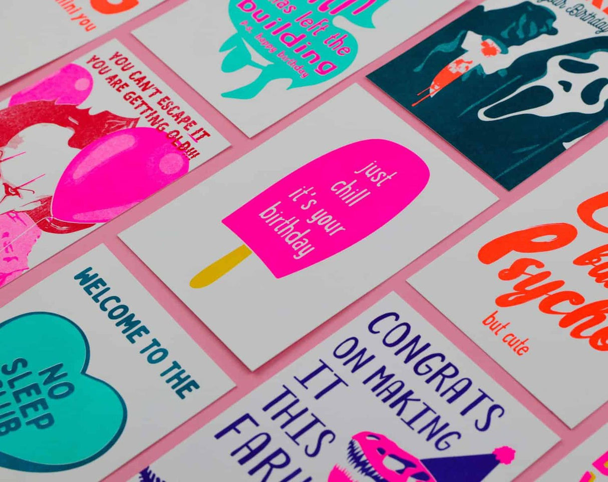 Riso print Just chill it is your birthday-Ansichtkaarten-Fun Riso-Studio Inktvis