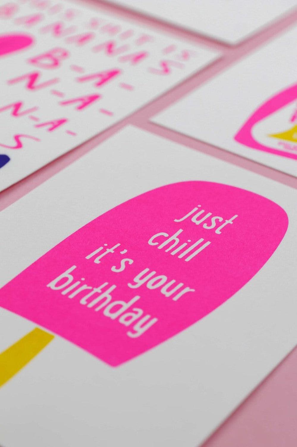 Riso print Just chill it is your birthday-Ansichtkaarten-Fun Riso-Studio Inktvis