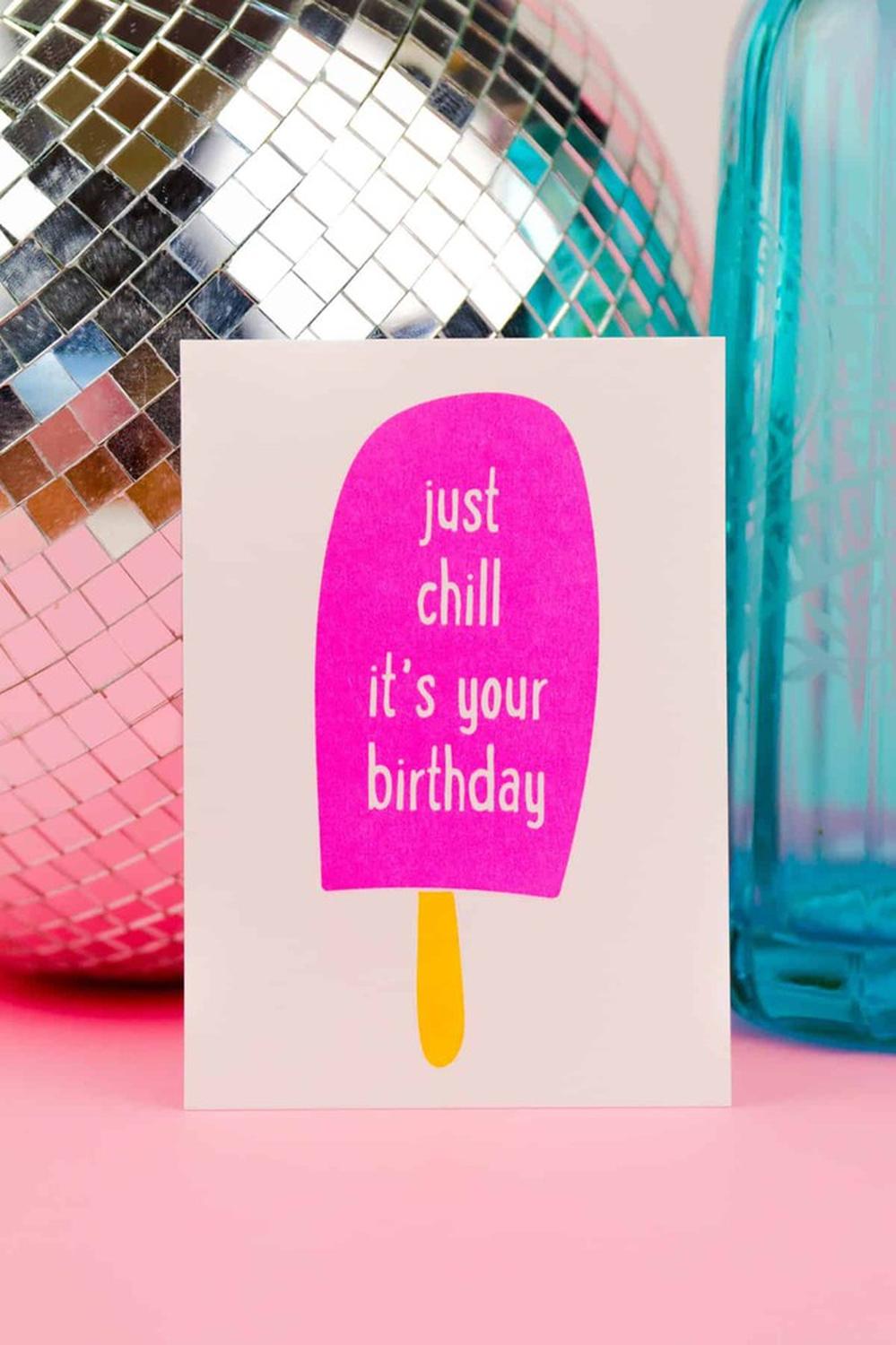 Riso print Just chill it is your birthday-Ansichtkaarten-Fun Riso-Studio Inktvis