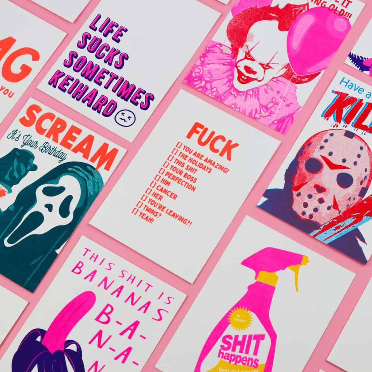 Riso print Life sucks sometimes keihard-Ansichtkaarten-Fun Riso-Studio Inktvis