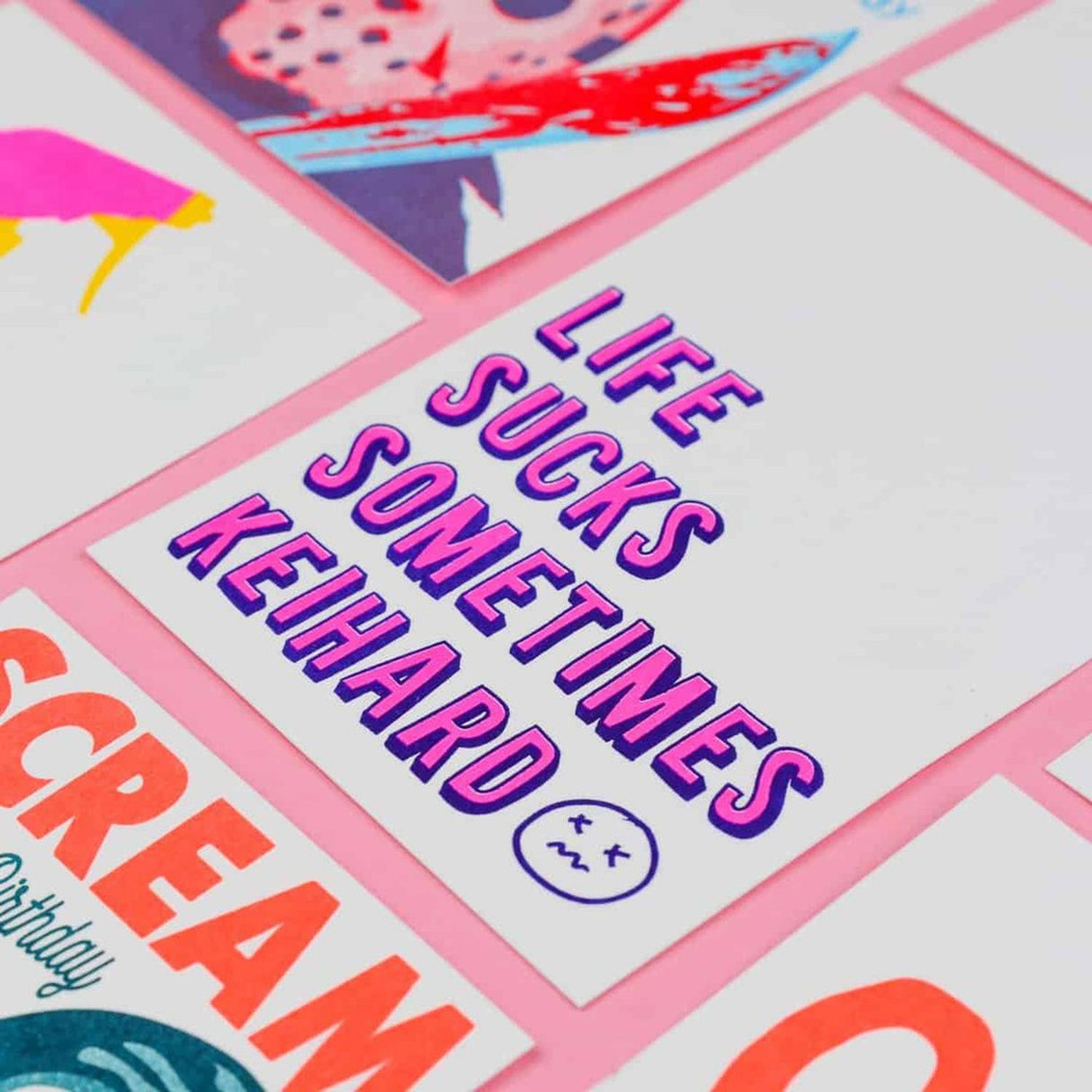 Riso print Life sucks sometimes keihard-Ansichtkaarten-Fun Riso-Studio Inktvis