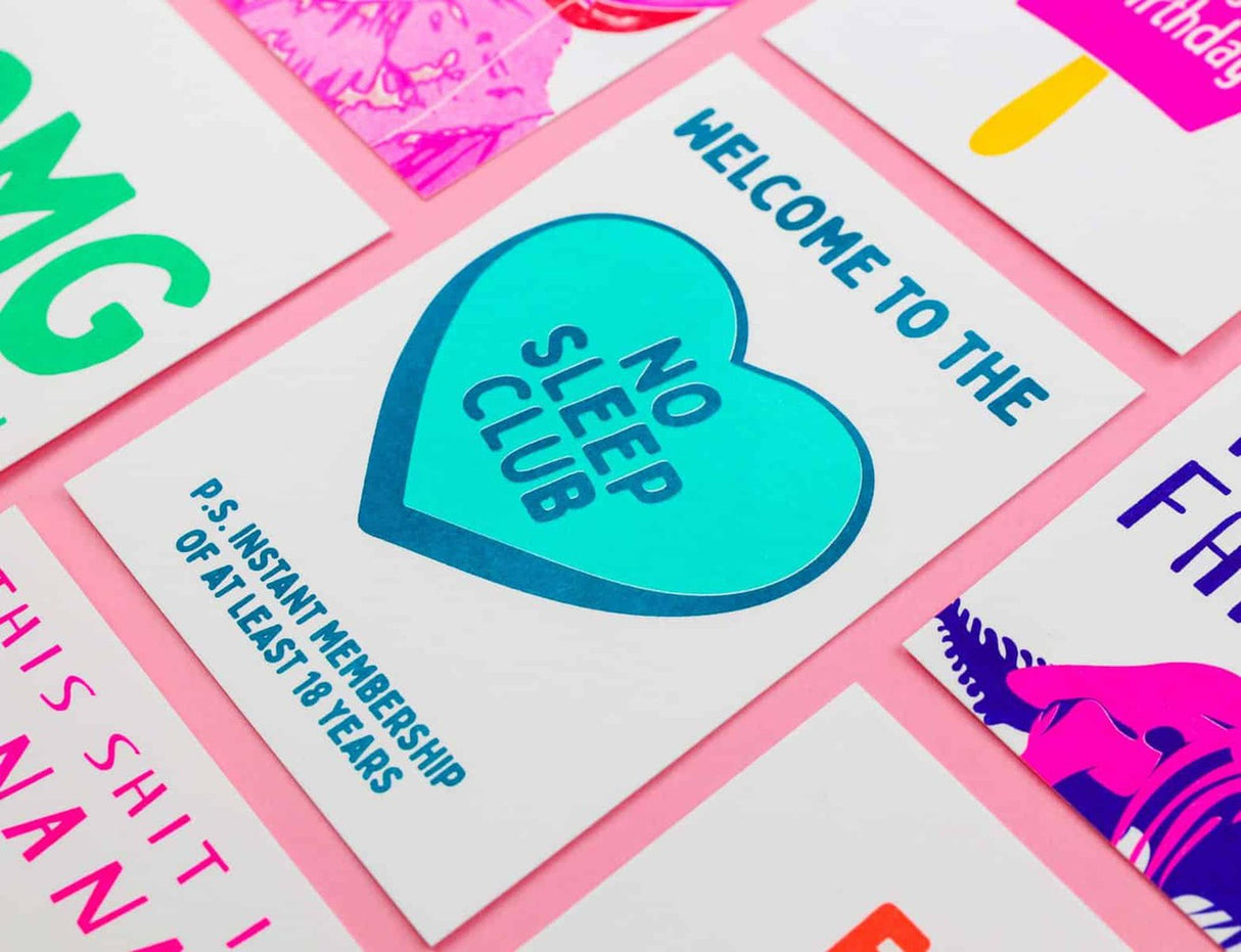 Riso print No sleep club mint-Ansichtkaarten-Fun Riso-Studio Inktvis