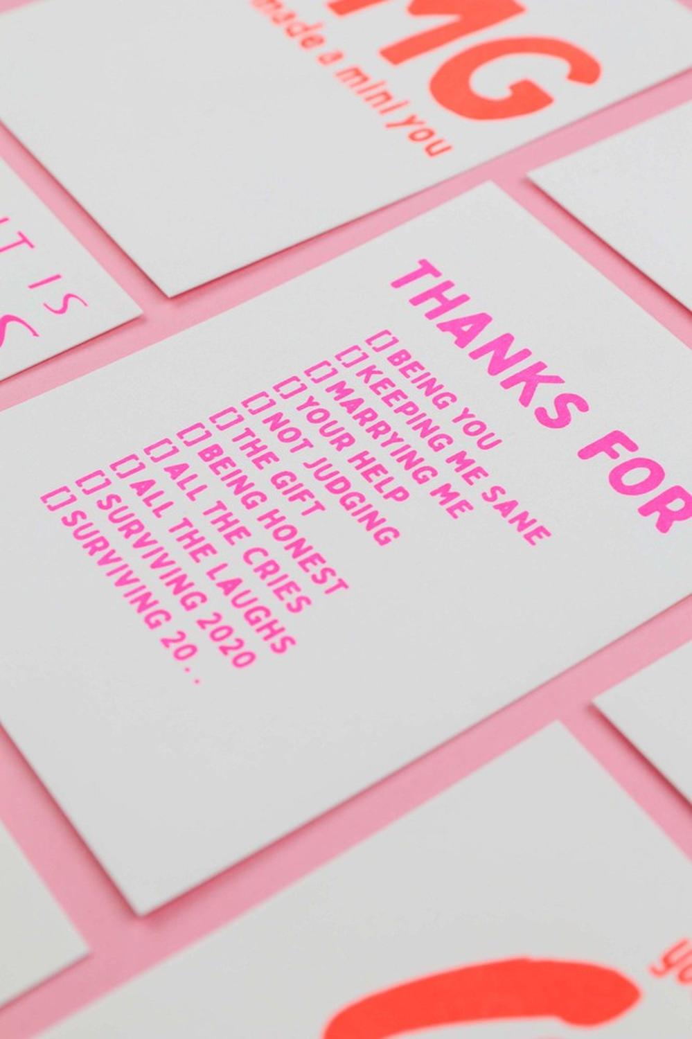 Riso print Thanks for being you, marrying me , surviving 20....-Ansichtkaarten-Fun Riso-Studio Inktvis