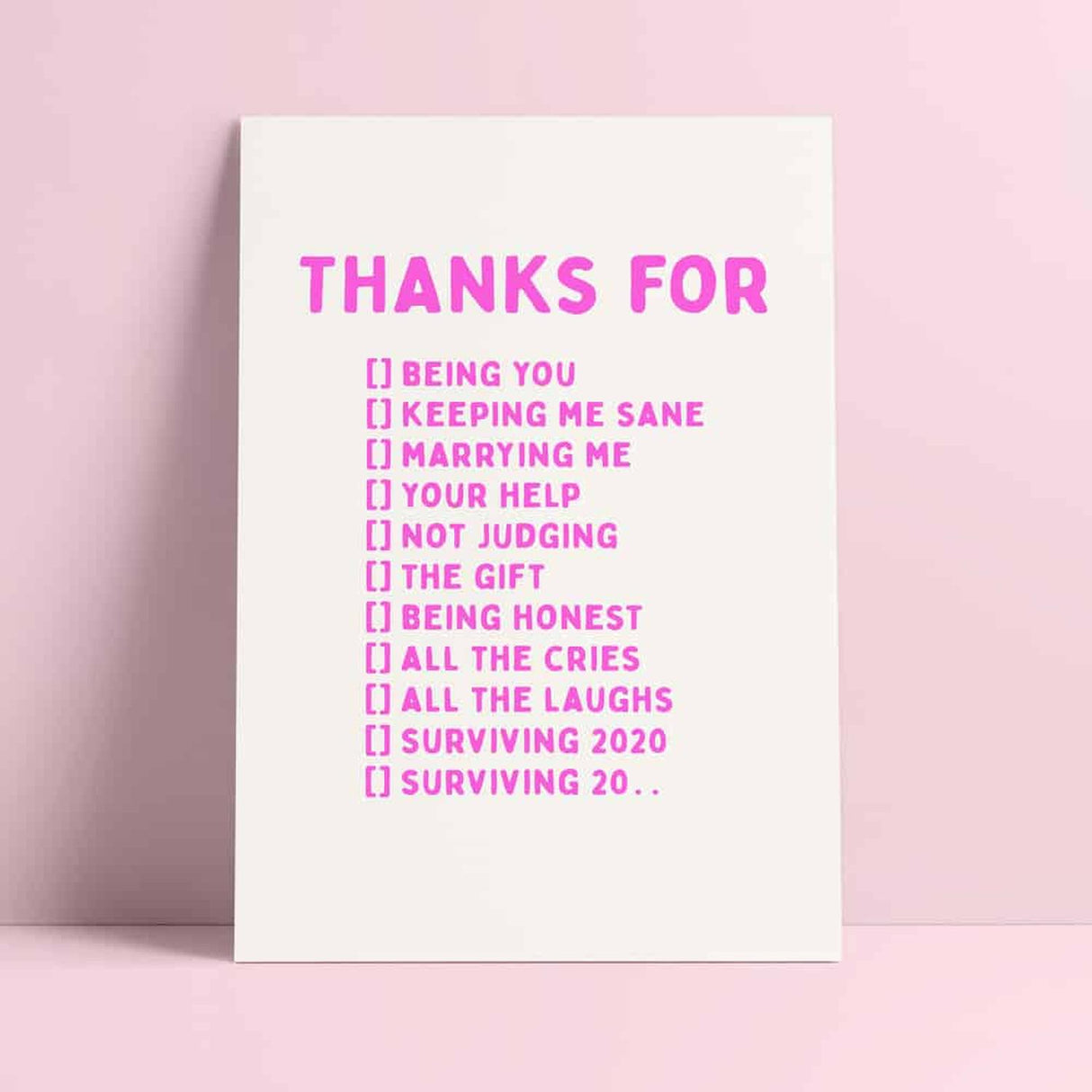 Riso print Thanks for being you, marrying me , surviving 20....-Ansichtkaarten-Fun Riso-Studio Inktvis