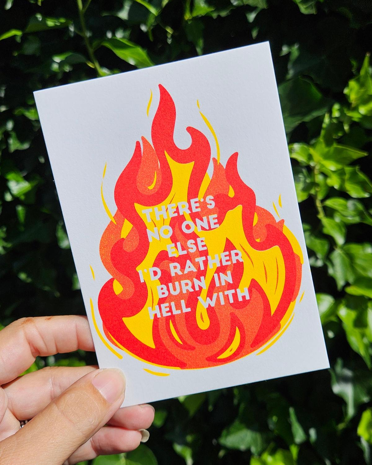 Riso print There's no one I rather burn in hell with-Ansichtkaarten-Fun-Studio Inktvis