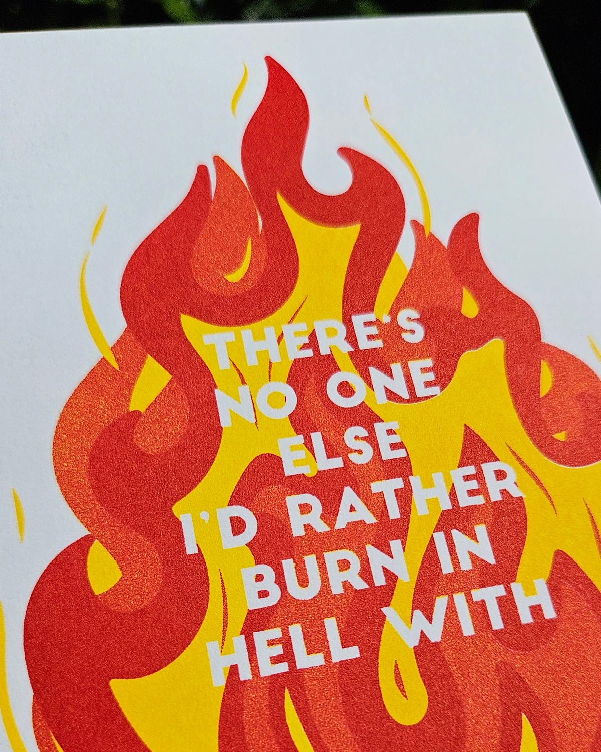 Riso print There's no one I rather burn in hell with-Ansichtkaarten-Fun-Studio Inktvis