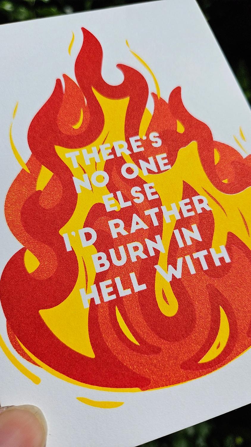 Riso print There's no one I rather burn in hell with-Ansichtkaarten-Fun-Studio Inktvis