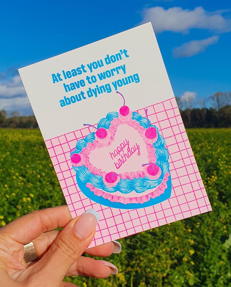 Riso print Vintage taart happy birthday-Ansichtkaarten-Fun Riso-Studio Inktvis