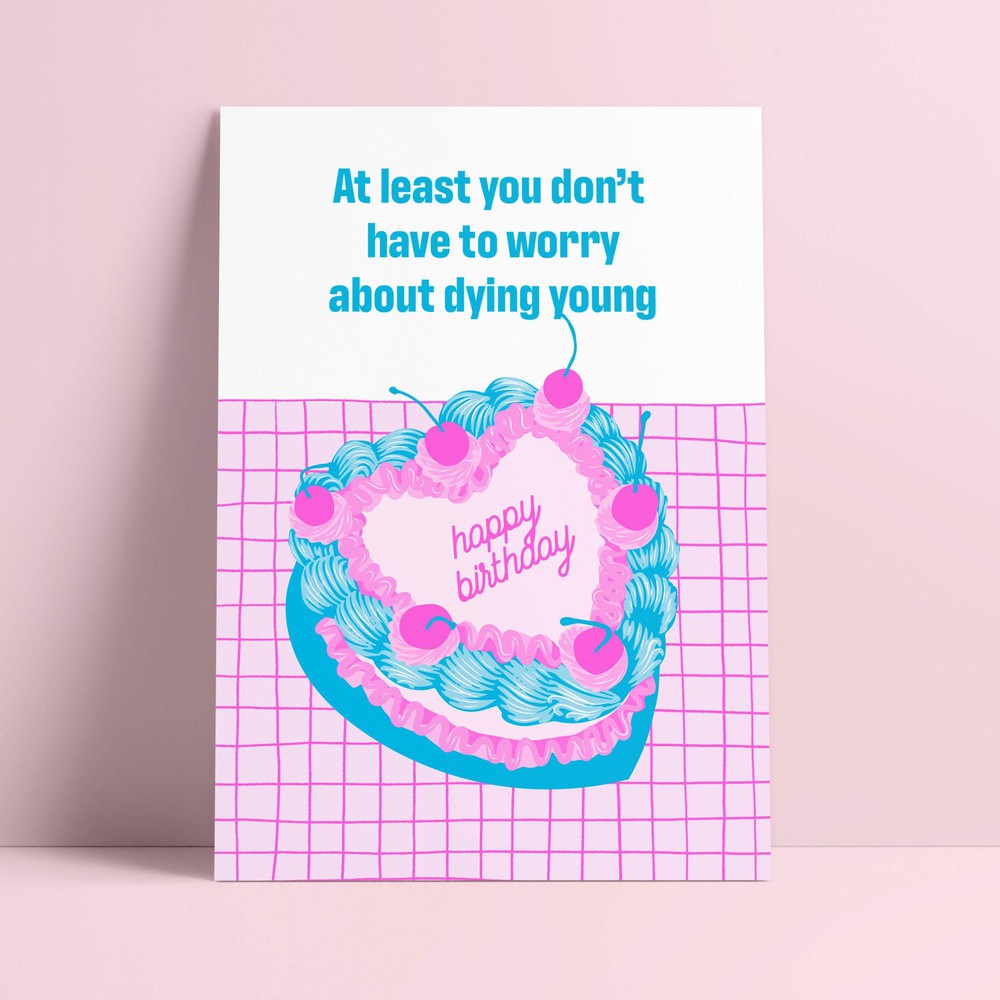 Riso print Vintage taart happy birthday-Ansichtkaarten-Fun Riso-Studio Inktvis