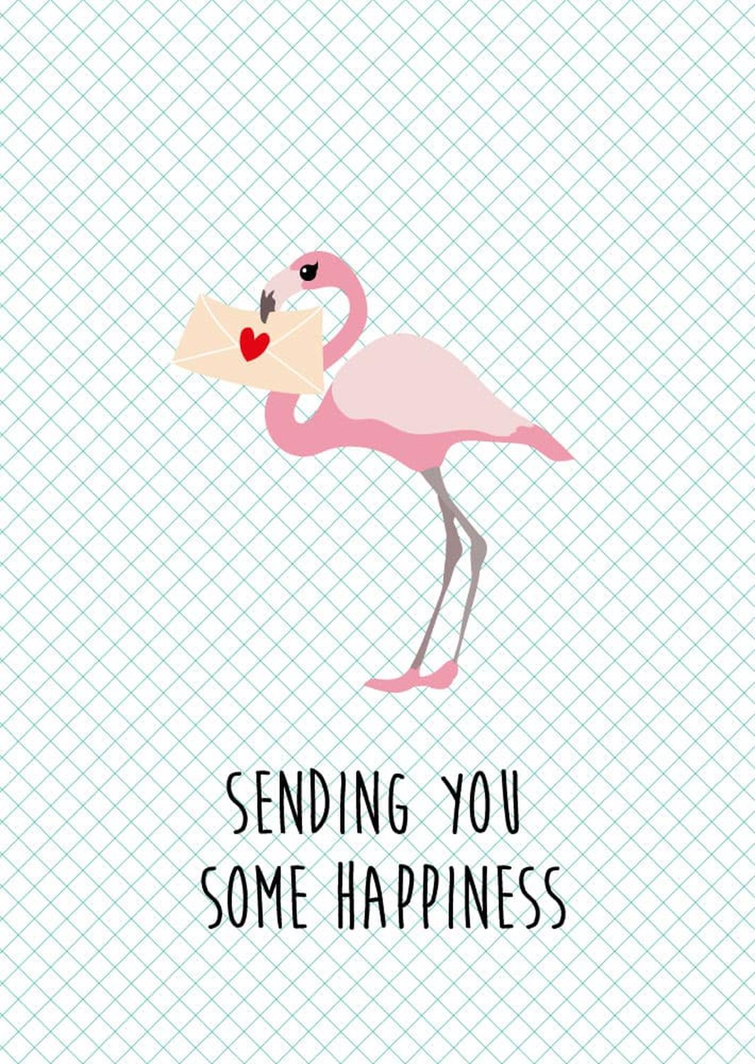 Sending you some happiness flamingo-Ansichtkaarten-Studio Inktvis-Studio Inktvis