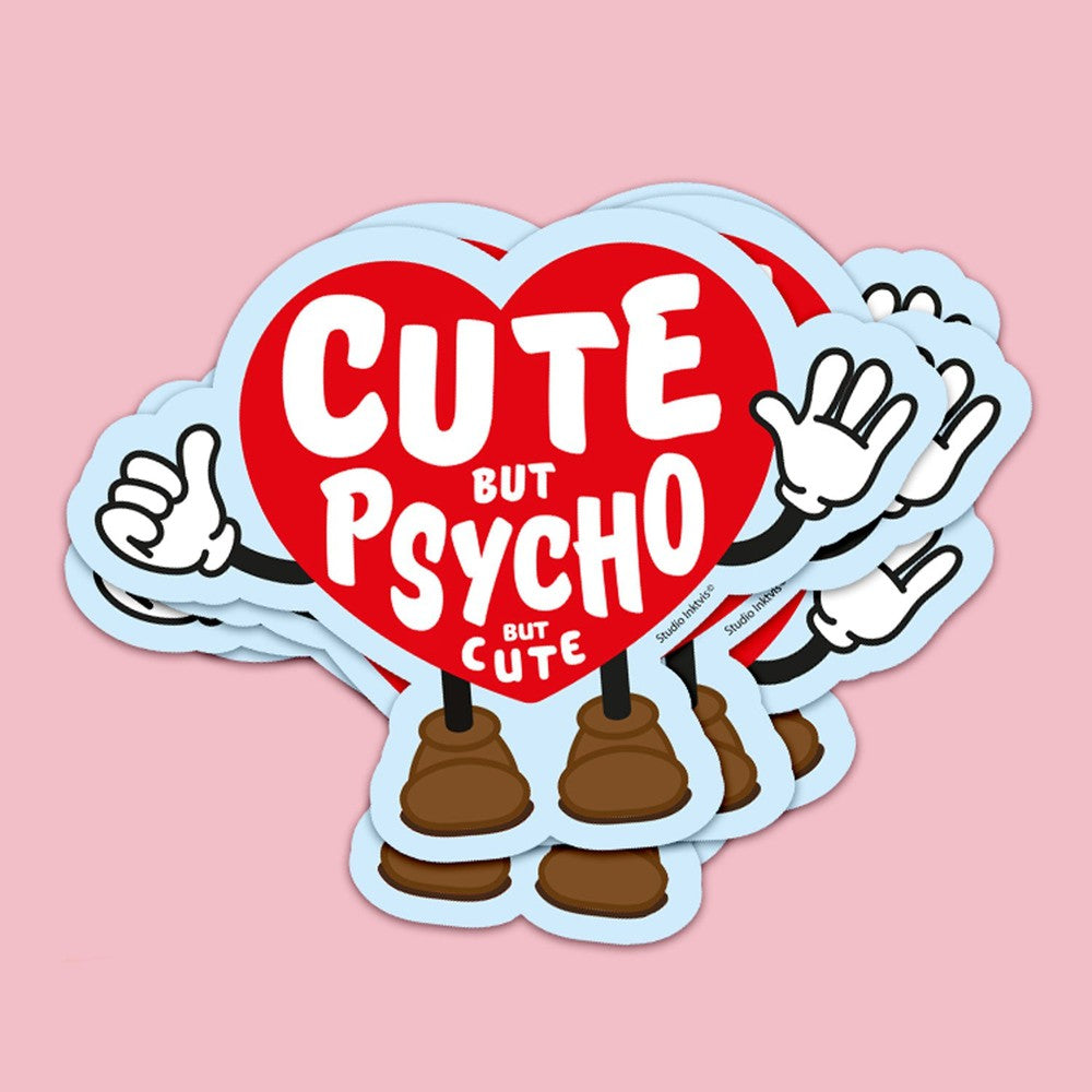 Sticker Cute but psycho but cute Hart-Stickers-Studio Inktvis-Studio Inktvis