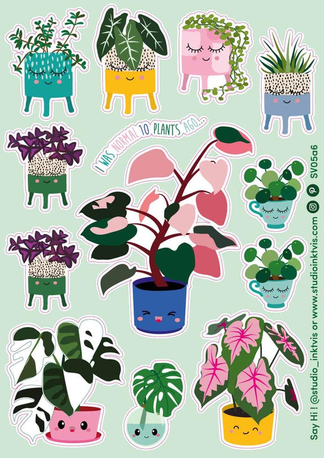 Stickervel Planten met Pink Princess, Monstera en Pilea-Stickers-Hip-Studio Inktvis