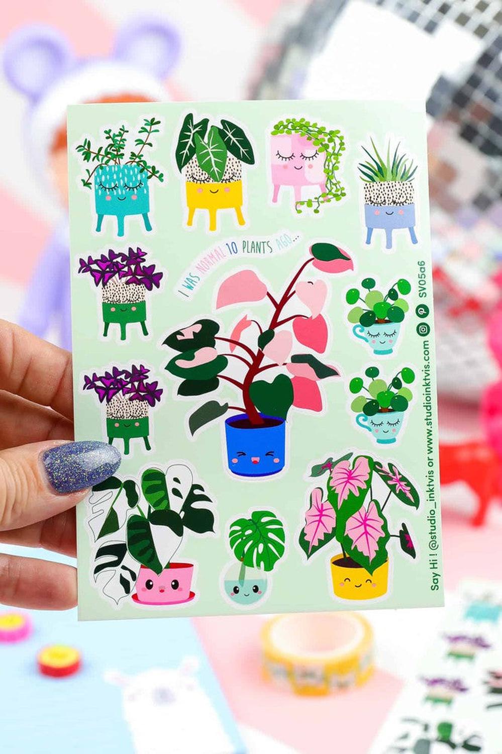 Stickervel Planten met Pink Princess, Monstera en Pilea-Stickers-Hip-Studio Inktvis