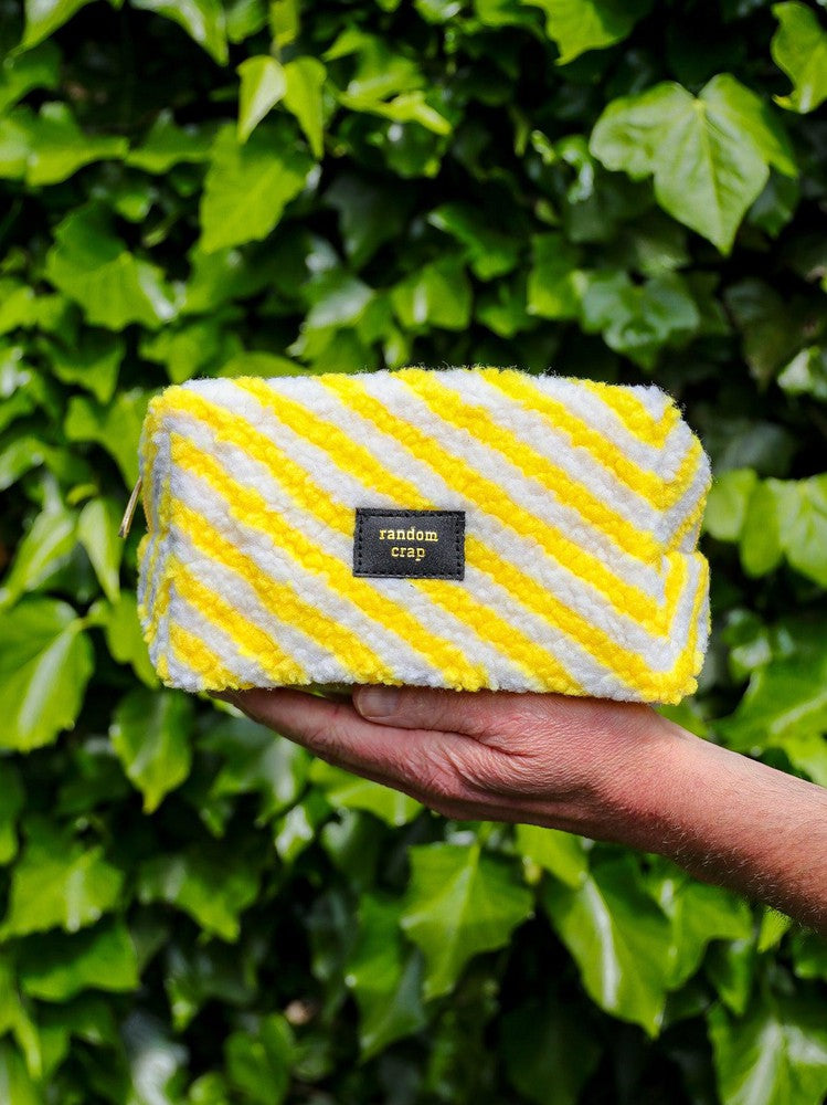 Tasje Random crap geel witte streep van teddy stof-Studio Inktvis-Studio Inktvis