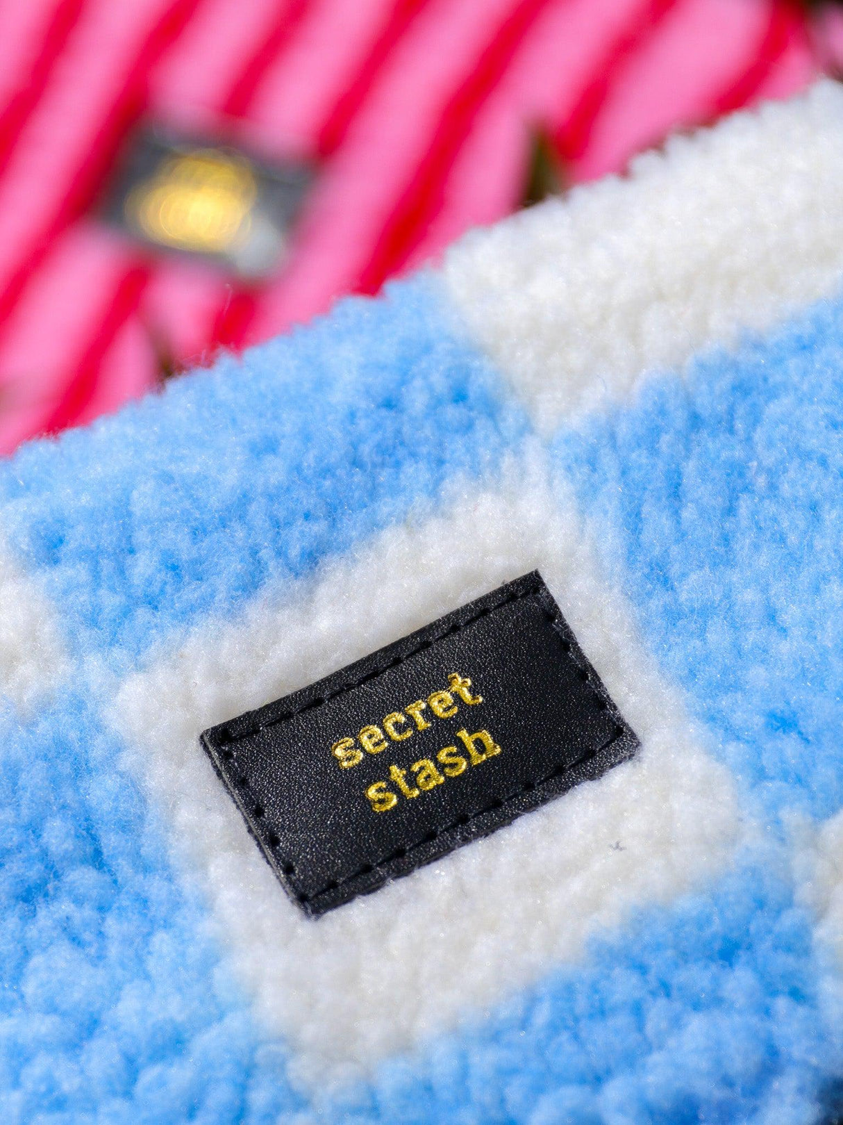 Tasje Secret stash blauw witte ruit van teddy stof-Studio Inktvis-Studio Inktvis