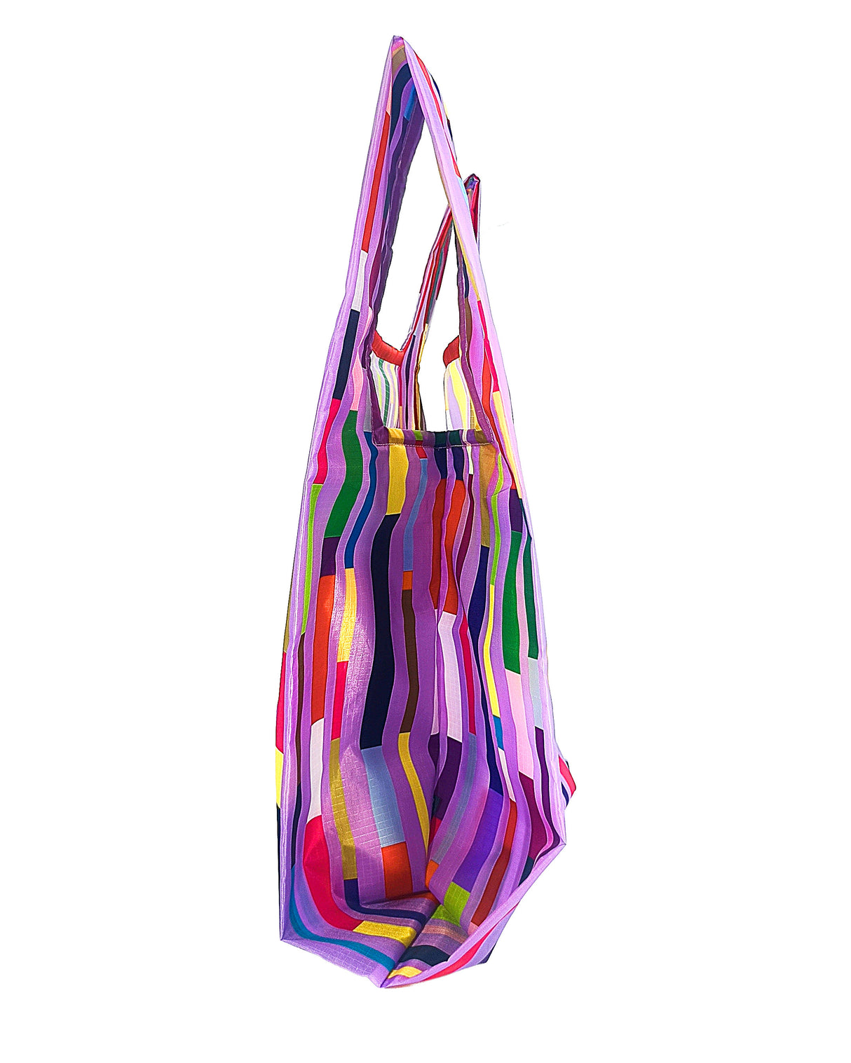 Kleurrijke Confetti Rain lila rPET shopping bag met verticale kleurvlakken