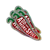 Rode glitter chilipeper sticker met "Add (some) more spice" tekst en groene steel.