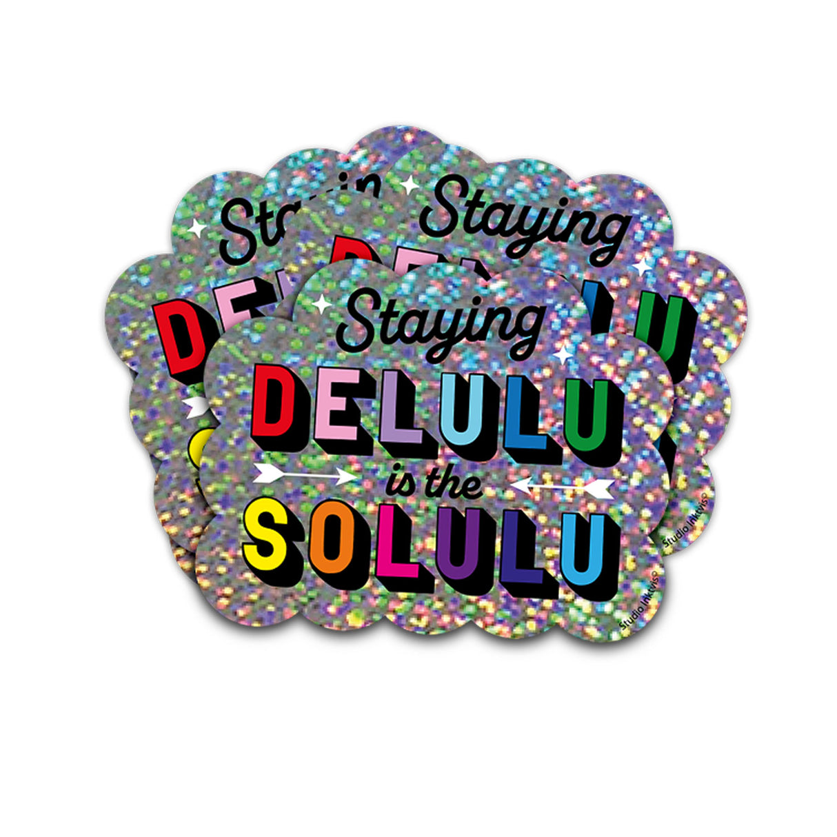 
Glitter Sticker "Staying Delulu is the Solulu" – Sprankelende Positiviteit en Uniek Design
