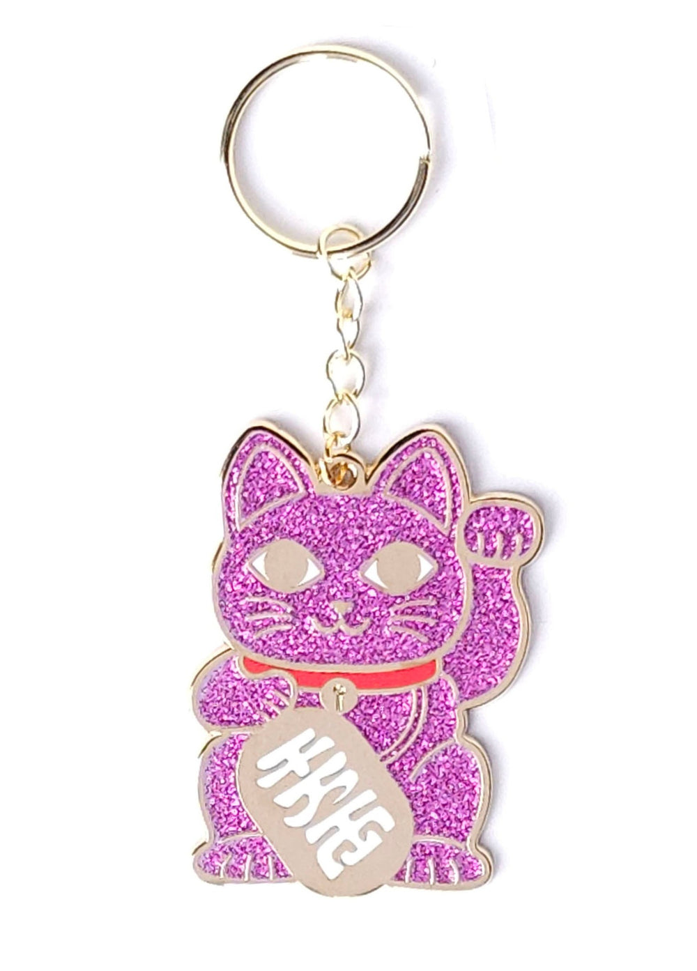 Maneki Neko Sleutelhanger - Roze Glitter Gelukskat-Sleutelhangers-Fun-Studio Inktvis