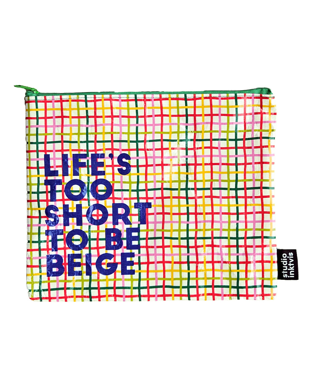 Pouchette etui Life's too short too be Beige van gerecycled plastic-Etuis-Txt-Studio Inktvis