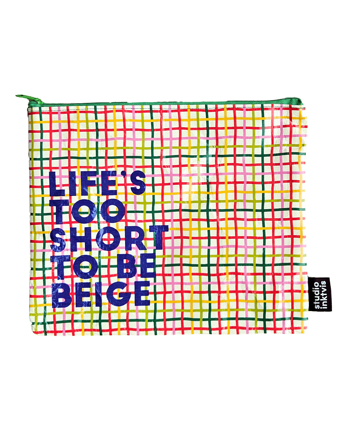 Pouchette etui Life's too short too be Beige van gerecycled plastic-Etuis-Txt-Studio Inktvis