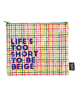 Pouchette etui Life's too short too be Beige van gerecycled plastic-Etuis-Txt-Studio Inktvis