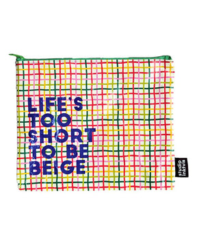 Pouchette etui Life's too short too be Beige van gerecycled plastic-Etuis-Txt-Studio Inktvis