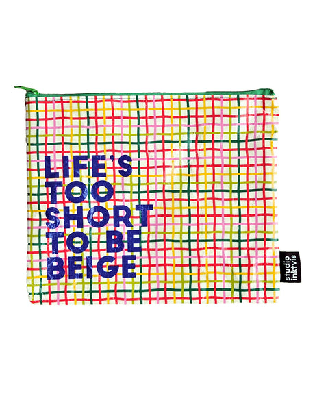 Pouchette etui Life's too short too be Beige van gerecycled plastic-Etuis-Txt-Studio Inktvis