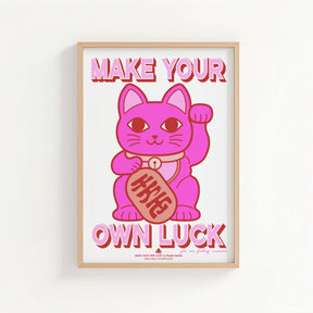 Riso poster A3 Maneki Neko neon roze rood