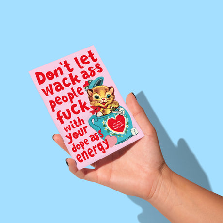 Self-Love "Don't let wack ass people..." quote kaart met vintage poes-Ansichtkaarten-Vin-Studio Inktvis