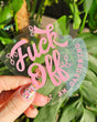 Transparante Sticker FUCK OFF I am gardening roze-Stickers-Txt-Studio Inktvis