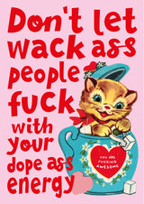 Self-Love "Don't let wack ass people..." quote kaart met vintage poes-Ansichtkaarten-Vin-Studio Inktvis