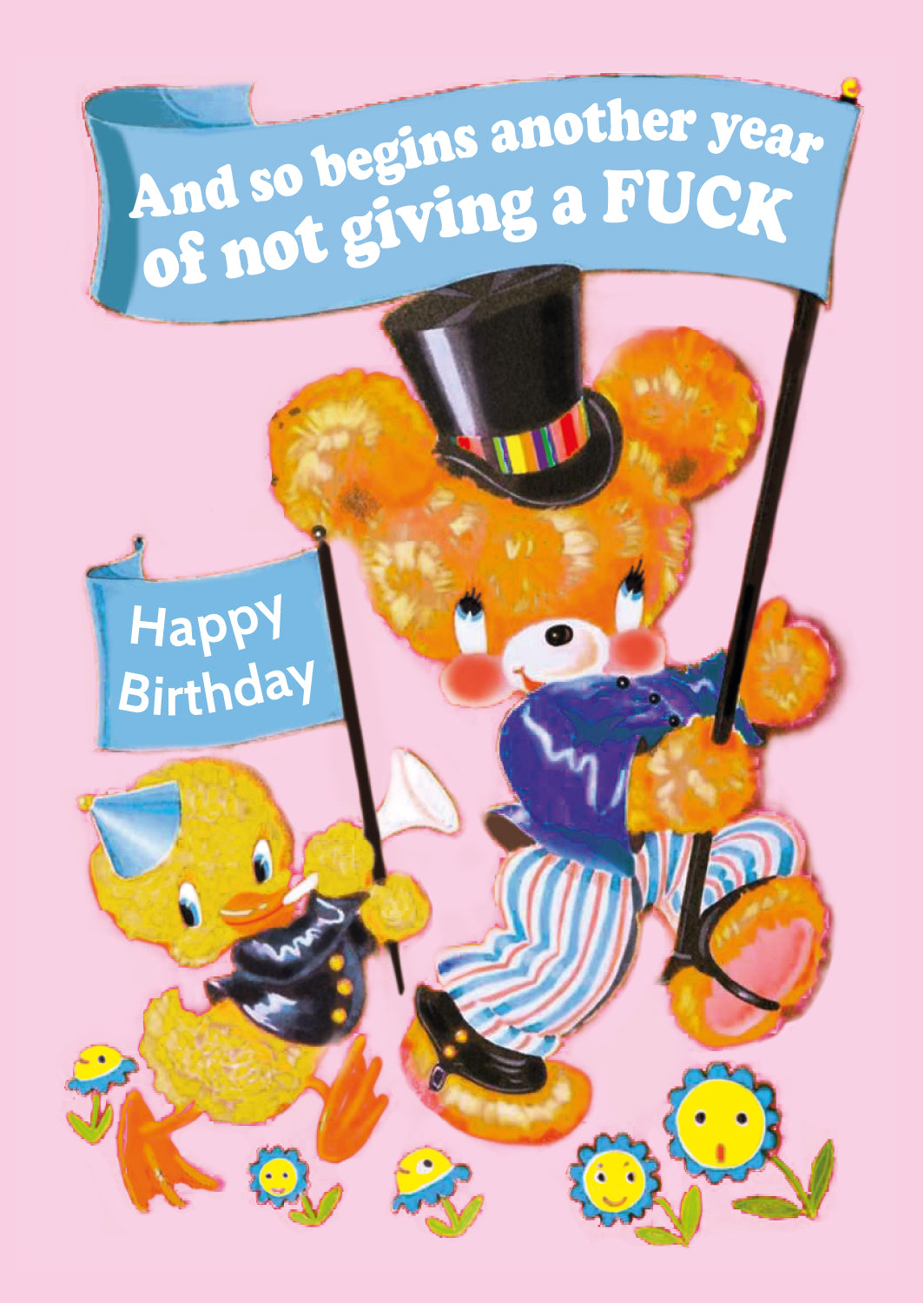 Another year of not giving a fuck verjaardagskaart beer en eend-Ansichtkaarten-Vin-Studio Inktvis